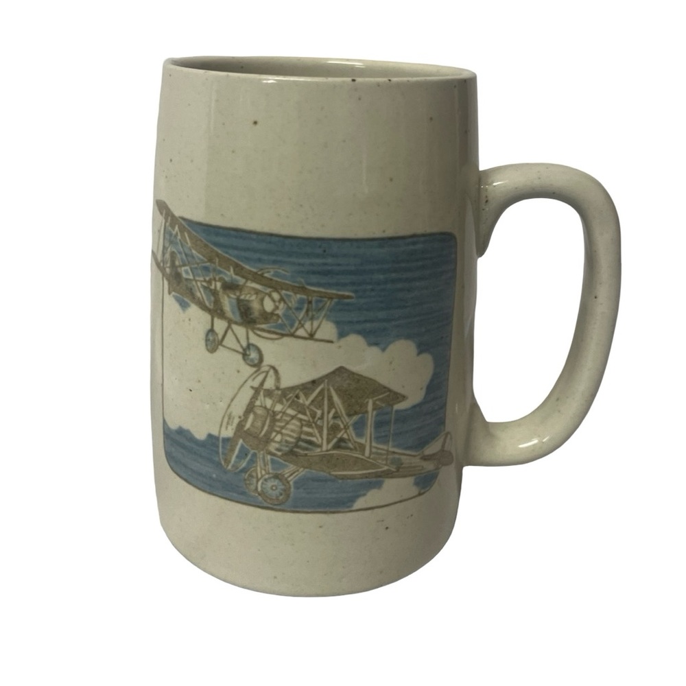 Vintage Otagiri Large Mug Biplanes 16 Oz Made In Japan MCM Pilot Air Traffic